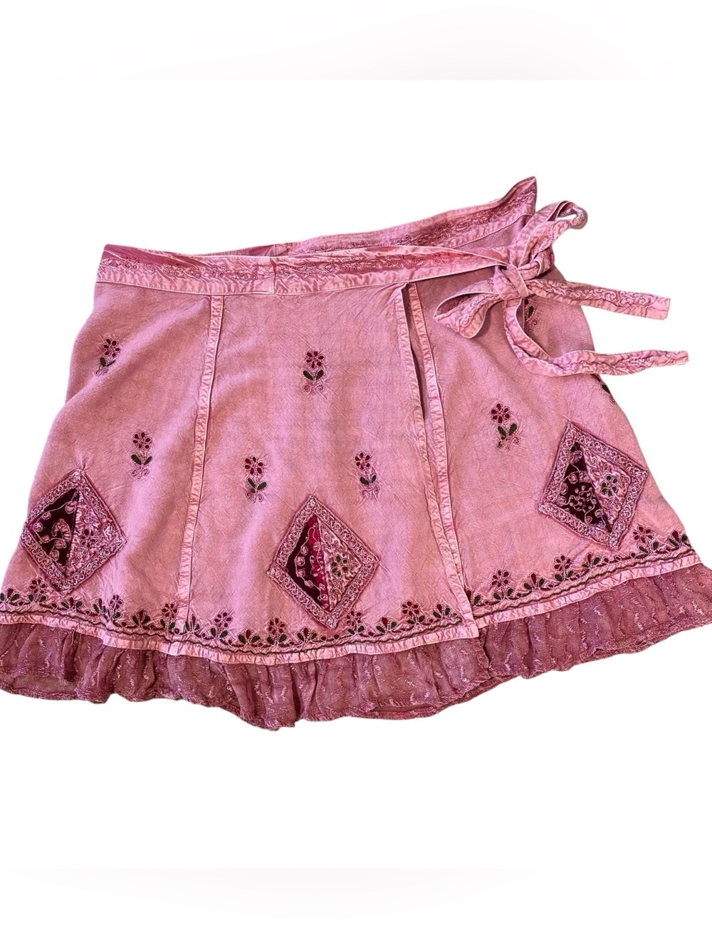 VINTAGE SHORELINE Embroidered Hippie Wrap Skirt